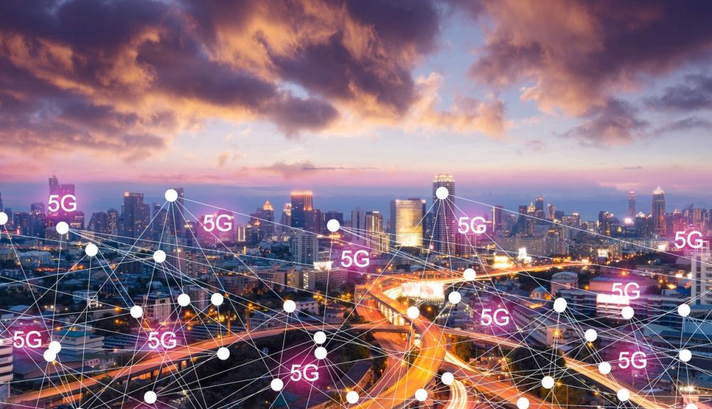 Recreación de la conexión de 5G en una ciudad.
