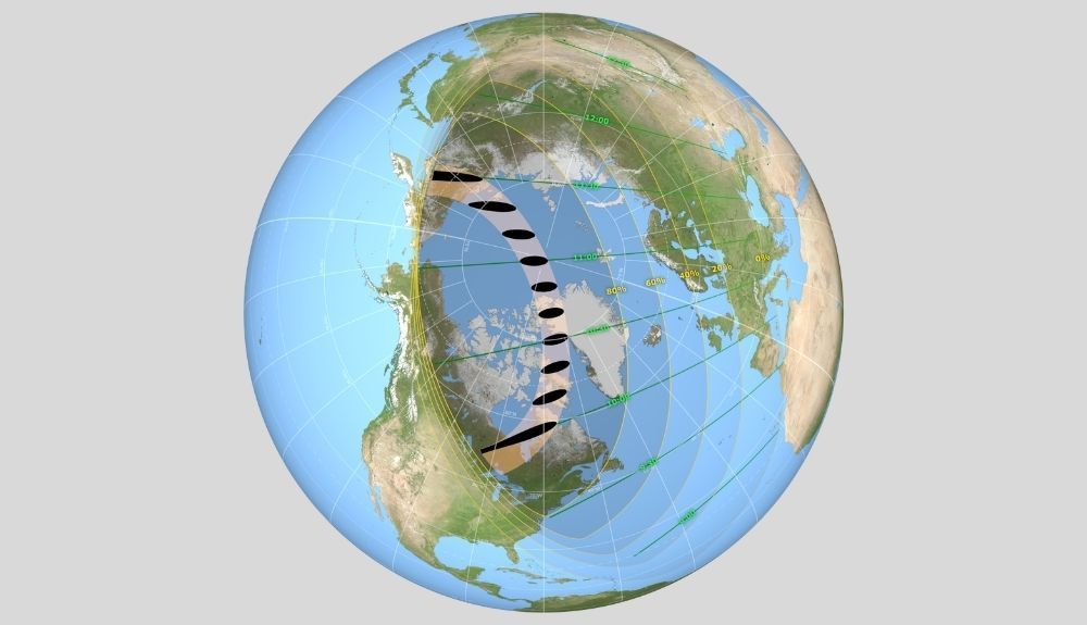 Este mapa de la trayectoria del eclipse muestra dónde ocurrirá el eclipse solar parcial y anular del 10 de junio de 2021. Este mapa de la trayectoria del eclipse muestra dónde ocurrirá el eclipse solar parcial y anular del 10 de junio de 2021.