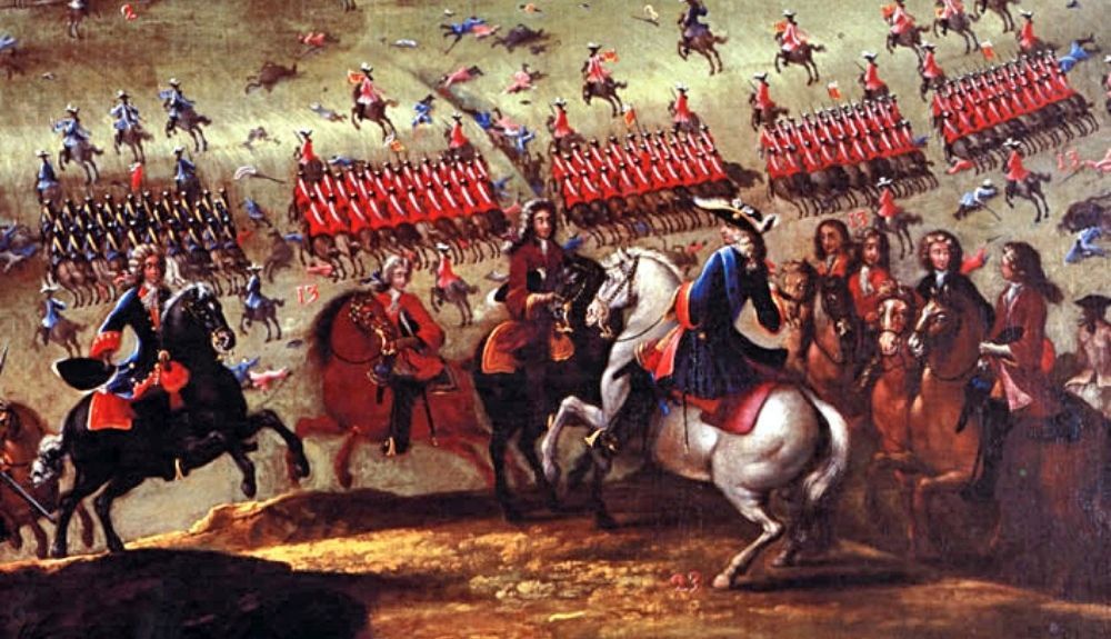 Detalle de La batalla de Almansa, óleo de Buonaventura Ligli, Museo del Prado. Una de las principales contiendas de la Guerra de Sucesión Española
