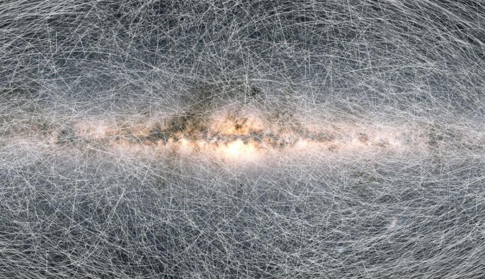 Senderos que muestran cómo 40.000 estrellas en la Galaxia se moverán a través del cielo en los próximos 400.000 años. Crédito, ESA Gaia DPAC Senderos que muestran cómo 40.000 estrellas en la Galaxia se moverán a través del cielo en los próximos 400.000 años. Crédito, ESA Gaia DPAC