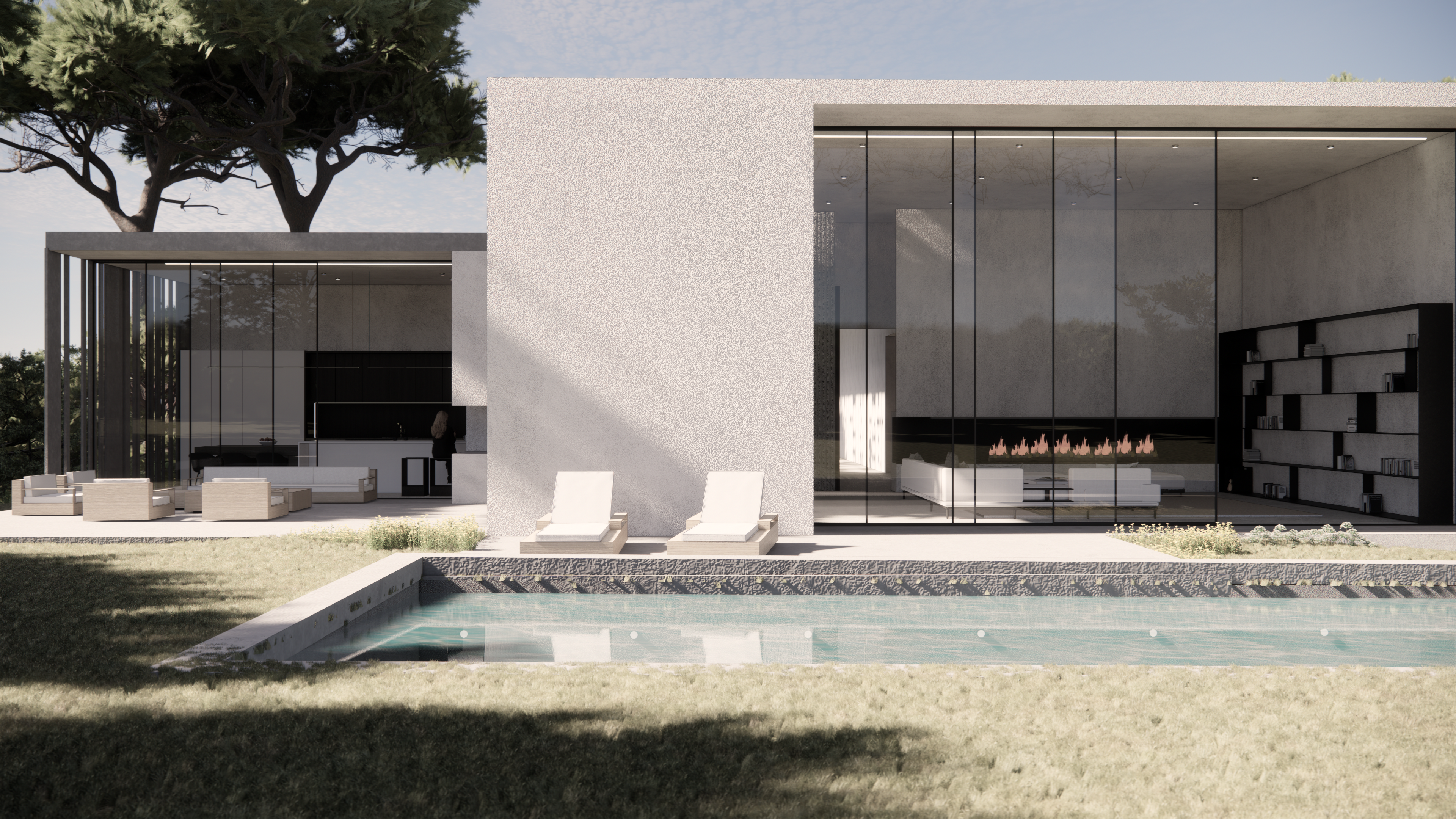 Frontal de la vivienda donde se sitúa la piscina. Frontal de la vivienda donde se sitúa la piscina.