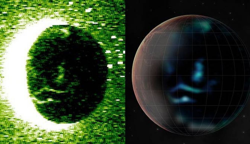 Imagen real e ilustración de Marte y sus auroras discretas Imagen real e ilustración de Marte y sus auroras discretas