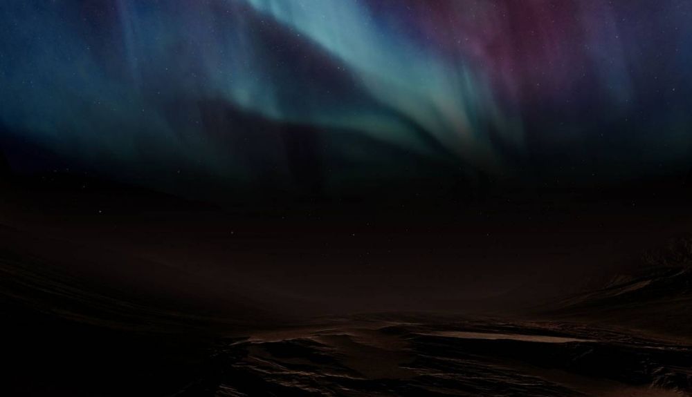 Recreación artística de una aurora en Marte. Recreación artística de una aurora en Marte.