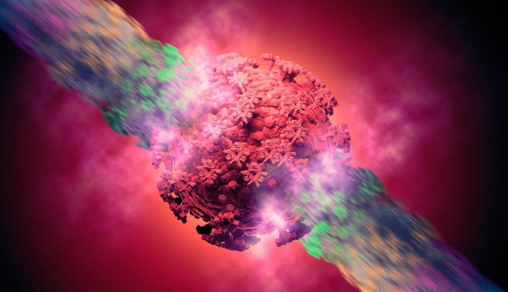 Vista microscópica de la variante delta del coronavirus. Vista microscópica de la variante delta del coronavirus.