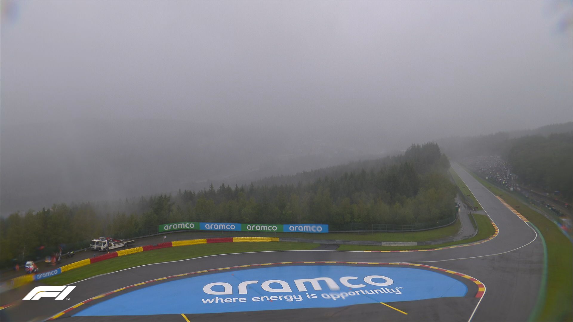 Así está la pista de Spa-Francorchamps a las 15h30, con mucha lluvia