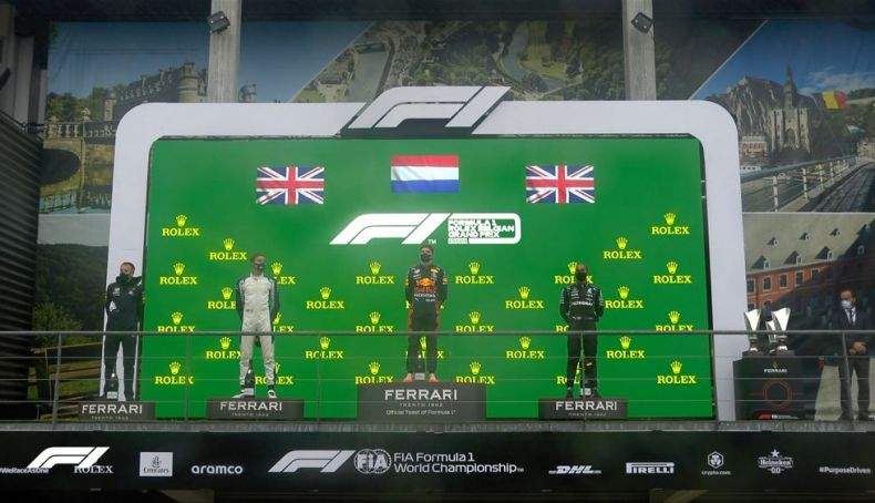 Sí hubo podio en el GP de Bélgica, con Verstappen, Russell y Hamilton