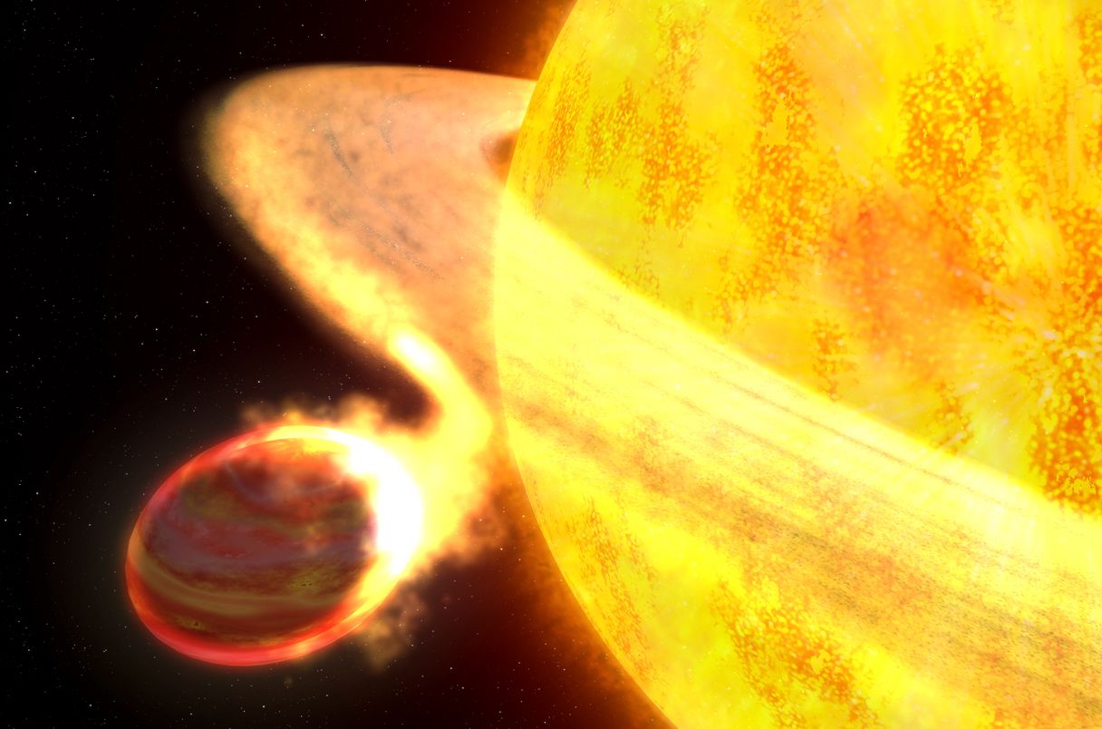 El concepto de un artista de un planeta siendo devorado por su estrella madre