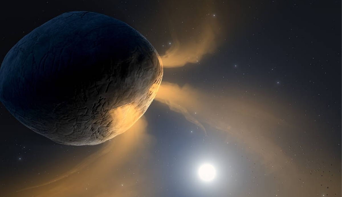 La ilustración muestra el asteroide Faetón calentado por el sol. El sodio dentro puede vaporizarse, haciendo que brille como un cometa. Ilustración: NASA.