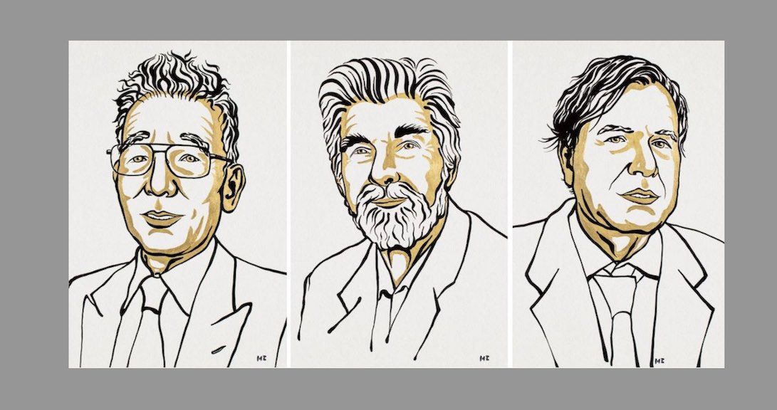 Ilustración de los galardonados, el japonés Syukuro Manabe, el alemán Klaus Hasselmann y el italiano Giorgio Parisi. / Nobel Prize
