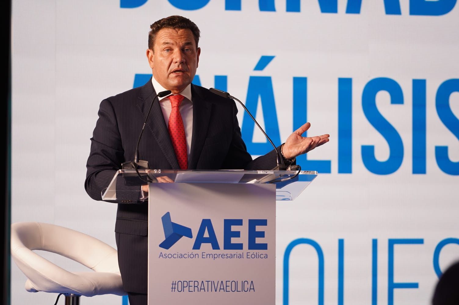 Juan Diego Díaz, presidente de AEE, durante la jornada en la que se analizaron los retos del sector eólico. Foto. AEE.