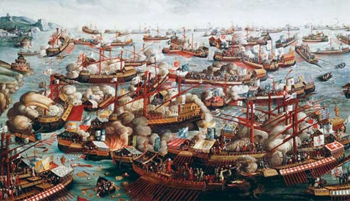 Pintura sobre la Batalla de Lepanto, el gran enfrentamiento naval en el que participaron musulmanes y cristianos.
