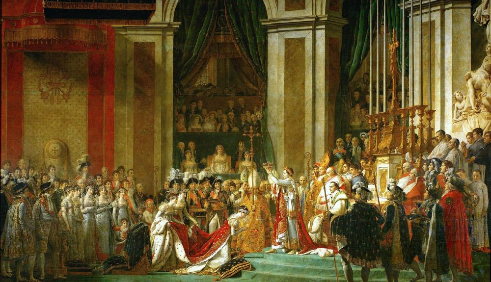 Jacques Louis David es el autor de La consagración del emperador Napoleón y la coronación de la emperatriz Josefina en la catedral de Notre Dame el 2 de diciembre de 1804. Jacques Louis David es el autor de La consagración del emperador Napoleón y la coronación de la emperatriz Josefina en la catedral de Notre Dame el 2 de diciembre de 1804.