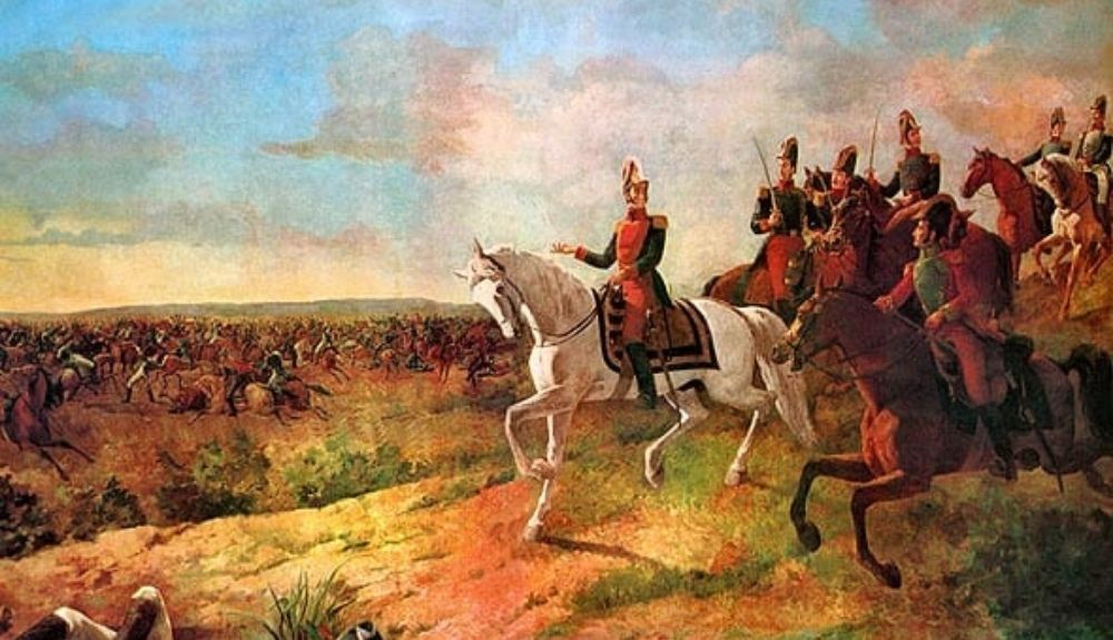 En 1824, Simón Bolívar condujo a su ejército con mal tiempo en el altiplano peruano a la batalla de Junín.