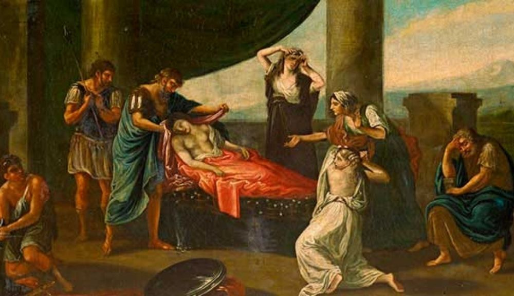 Pintura sobre la muerte de Alejandro Magno en Babilonia. Pintura sobre la muerte de Alejandro Magno en Babilonia.