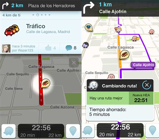 Recálculo de ruta por atasco en Waze