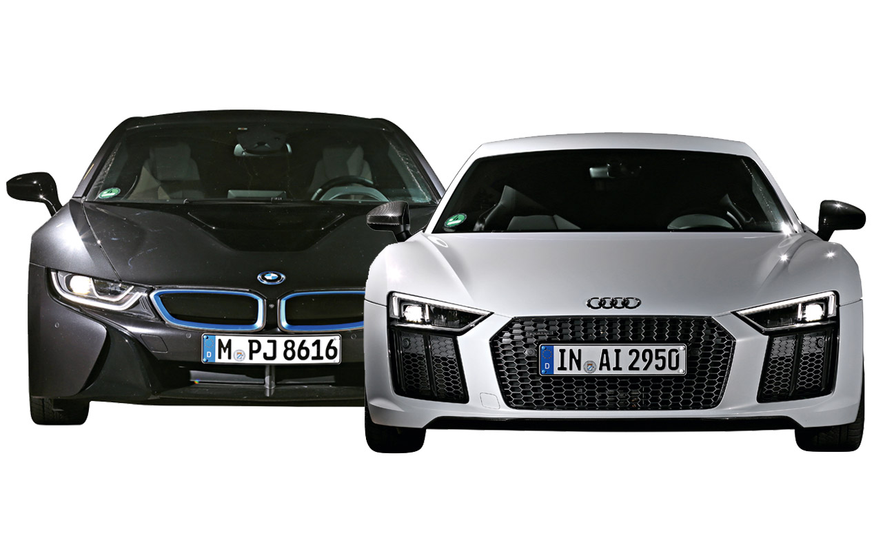 Audi R8 con faros láser, frente a BMW i8 con faros láser 