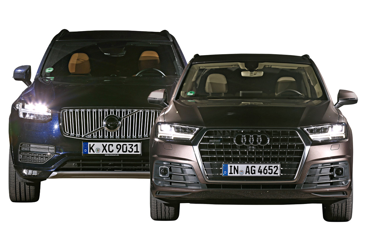 Audi Q7 con Matrix LED, frente a Volvo XC90 con faros LED