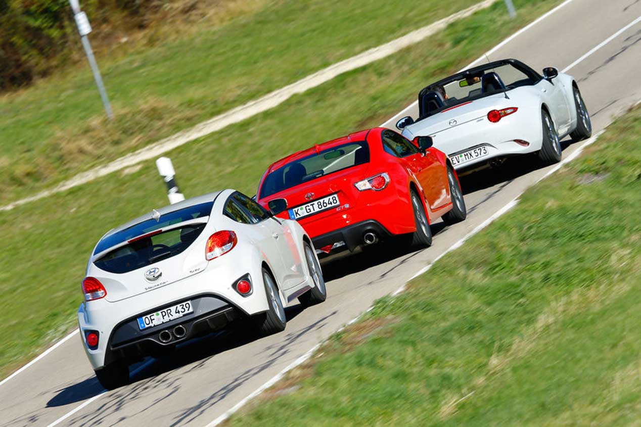 Mazda MX-5, Hyundai Veloster y Toyota GT86