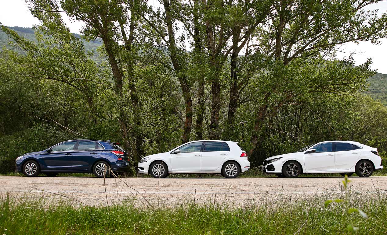 VW Golf, Hyundai i30 y Honda Civic